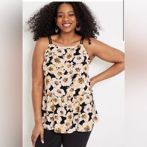 Maurices Black Floral Peplum Tank with Braided Straps